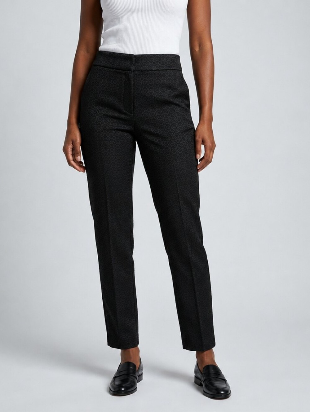 LOFT Dark Blue Straight-Leg Patterned Dress Pants